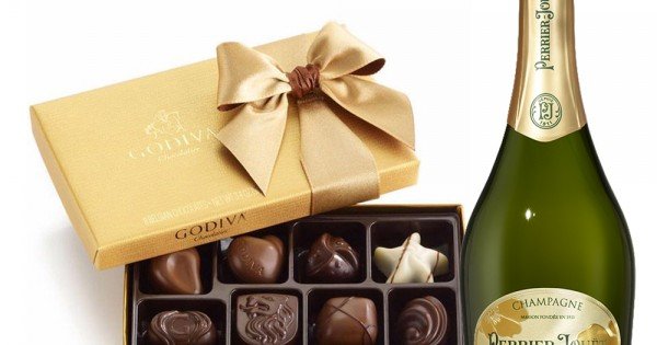Perrier Jouet Grand Brut With Godiva 8 Pc Chocolate Box